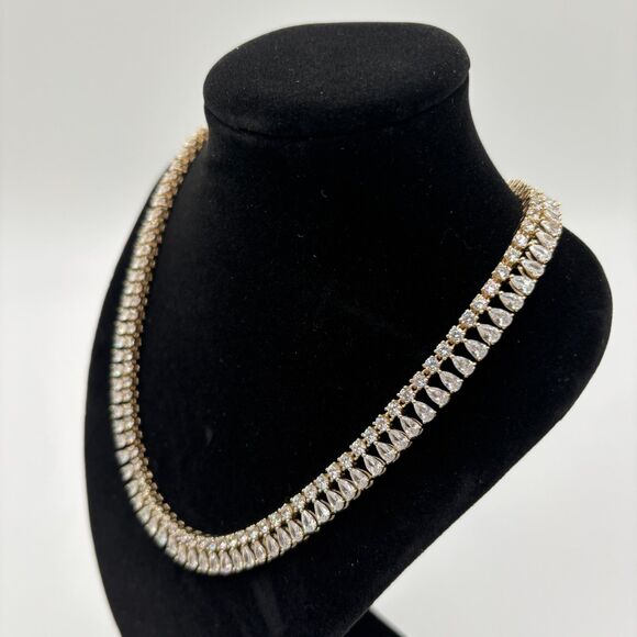 Melinda Maria Jewelry - Melinda Maria | Stunning Simulated Diamond Gold Plated Princess Tennis Necklace